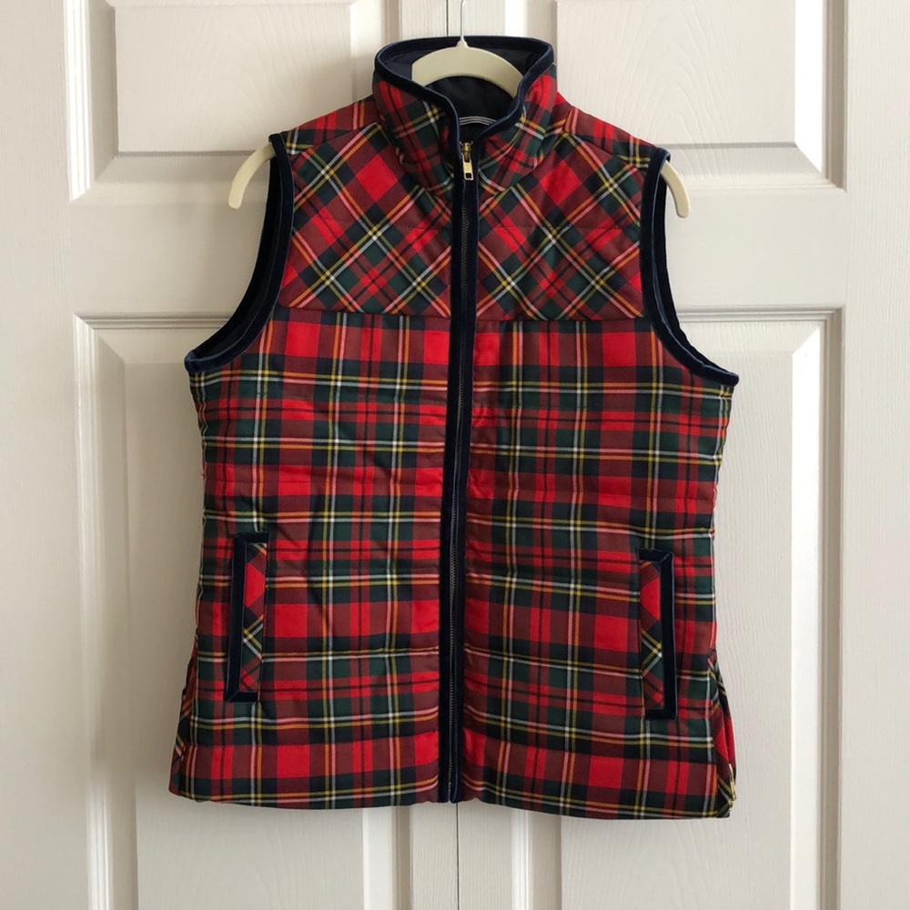 JCrew red plaid puffer vest